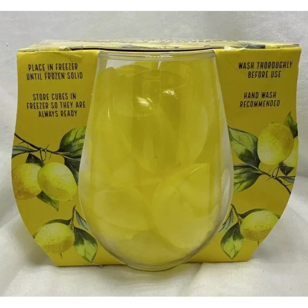 Lemon Chillers 24 PC Reusable Ice Cubes Yellow Lemon Wedges & Unbreakable Glass